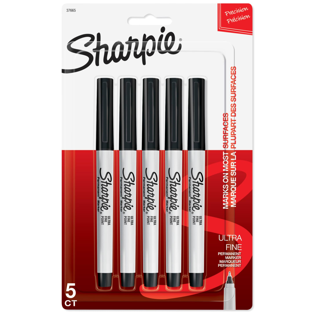 Sharpie® Permanent Markers, Ultra Fine Point, Black, 5 Count