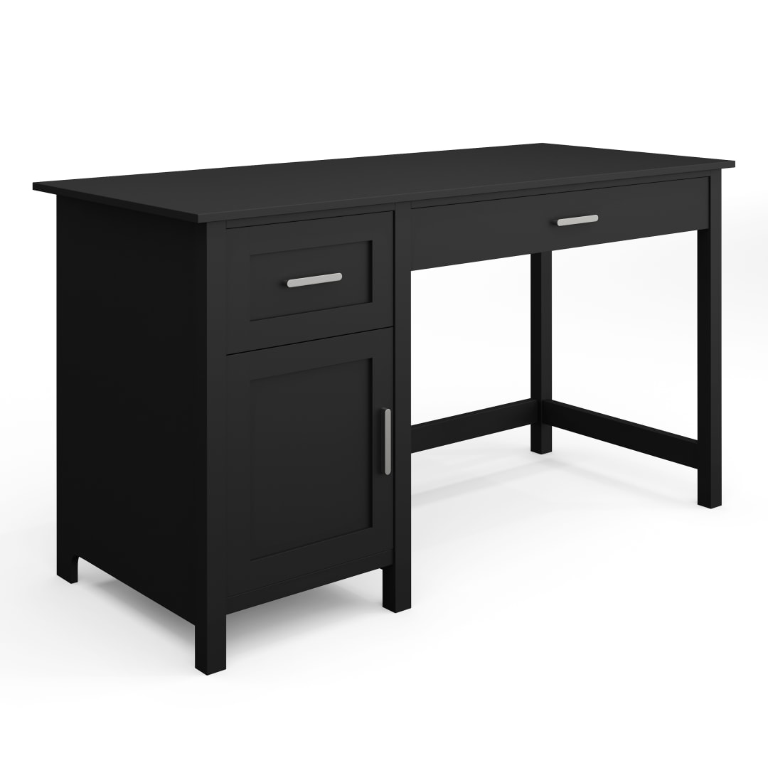 Hutton Shaker Style Home Office Desk with Storage in Black with Brushed Nickel Hardware
