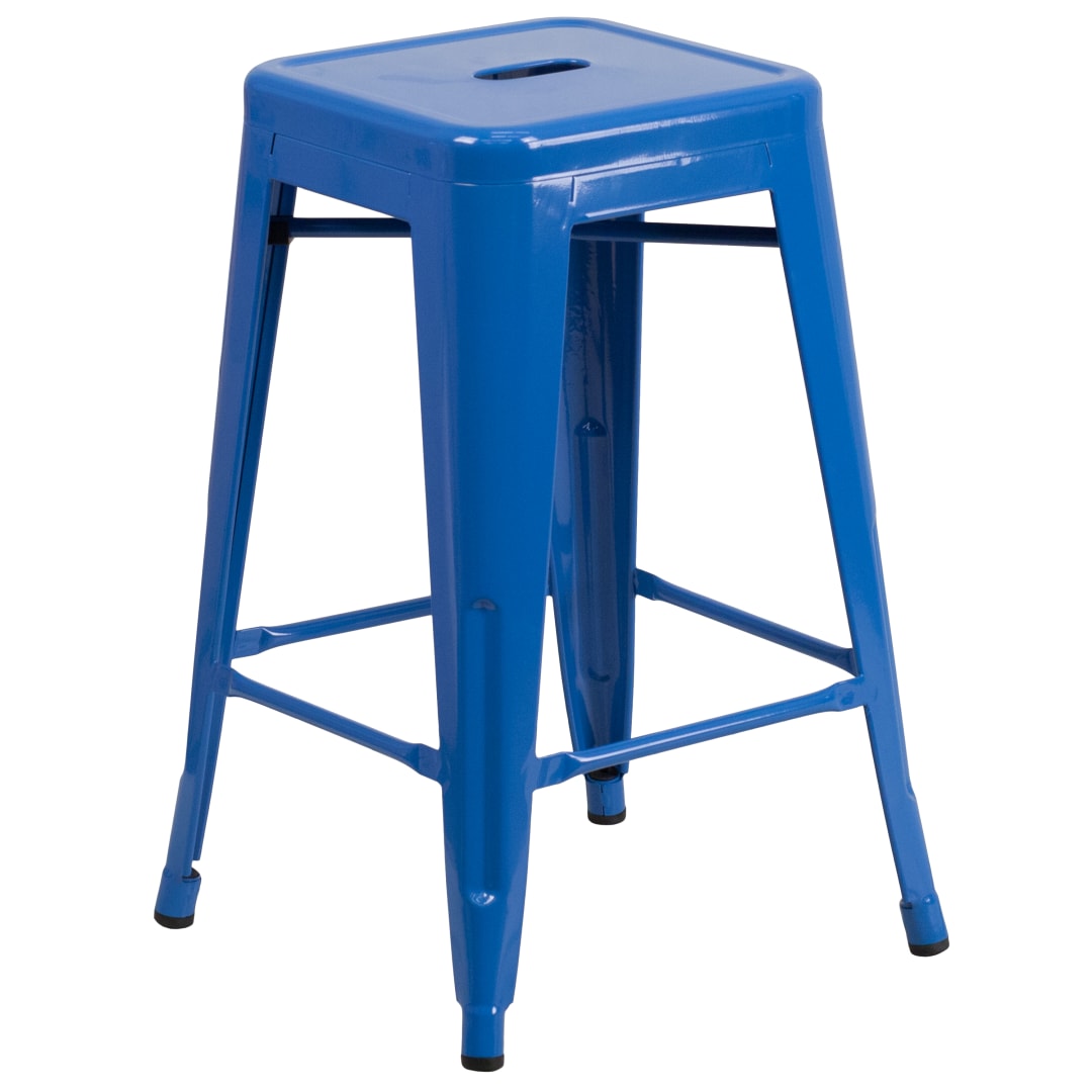 Kai Commercial Grade 24" High Backless Blue Metal Indoor-Outdoor Counter Height Stool with Square Seat