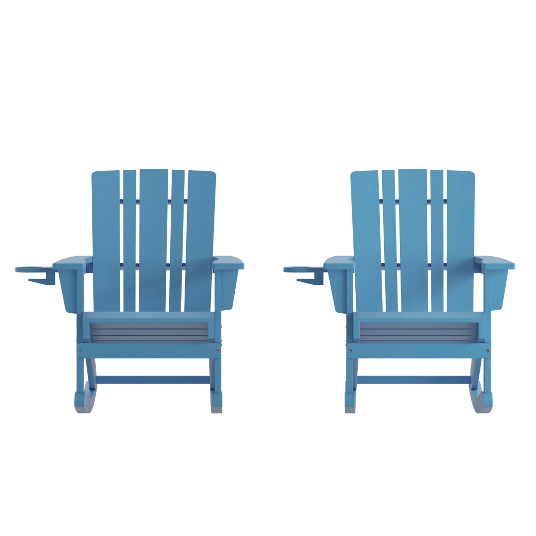 Halifax Adirondack Rocking Chair with Cup Holder, Weather Resistant HDPE Adirondack Rocking Chair in Blue, Set of 2