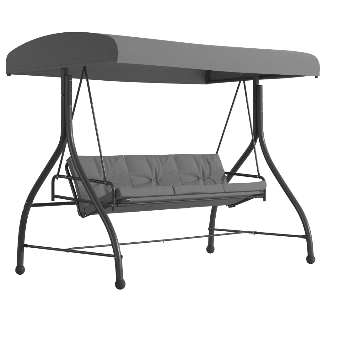Tellis 3-Seat Outdoor Steel Converting Patio Swing Canopy Hammock with Cushions / Outdoor Swing Bed (Gray)