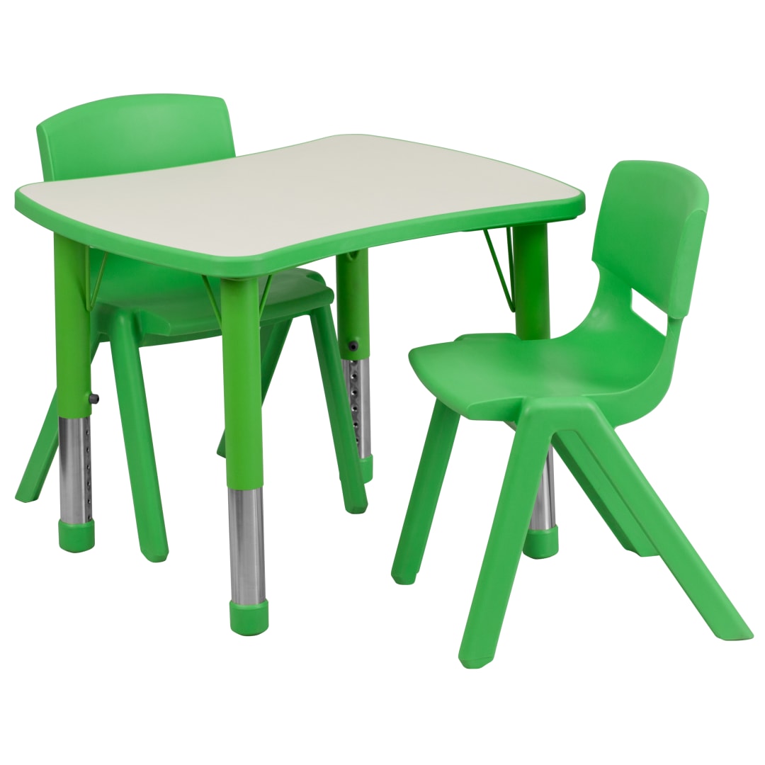 Emmy 21.875''W x 26.625''L Rectangular Green Plastic Height Adjustable Activity Table Set with 2 Chairs