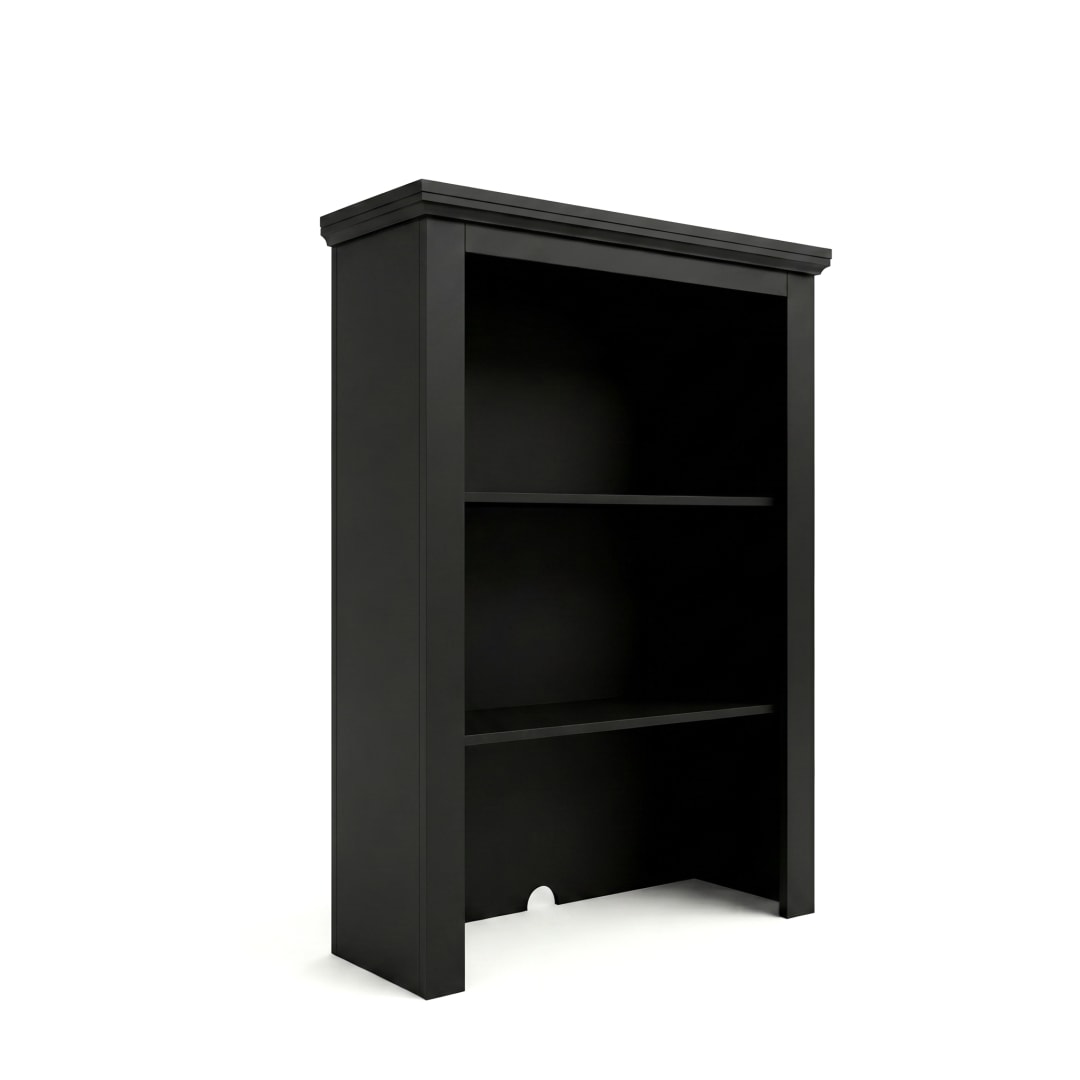 Bedford Fluted Modular Wooden Hutch with 2 Fixed Storage Shelves, Solid Wood Frame and Rear Cable Management Opening, Black
