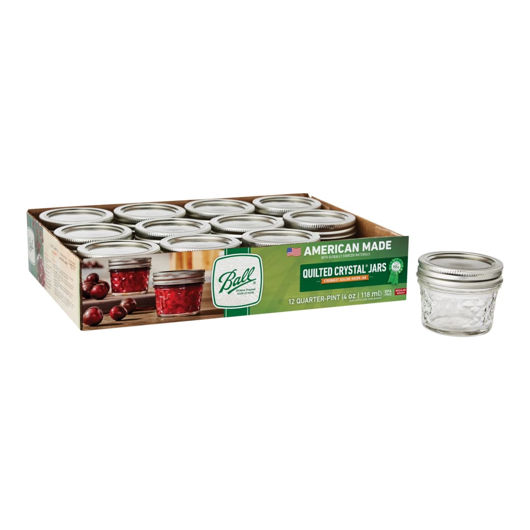 Ball® Quilted Crystal Jelly Jar with Lid and Band, Regular Mouth, 4oz., 12 Count