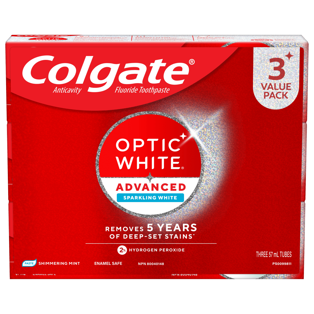Dentifrice Colgate Optic White Avancé Blanc éclatant à 2 % de peroxyde d'hydrogène, lot de 3, Menthe, 57 ml