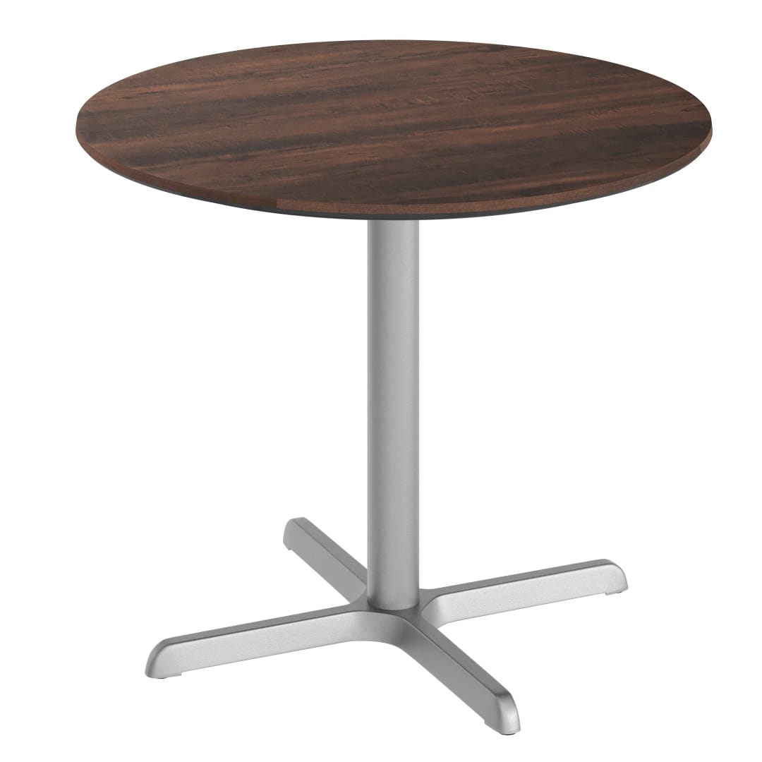 TopGuard 36" Round Outdoor Tabletop, Dark Brown, Seamless Surface Technology, 30" x 30" Silver Cast Iron X Base, Moisture, Scratch, Heat, UV Resistant
