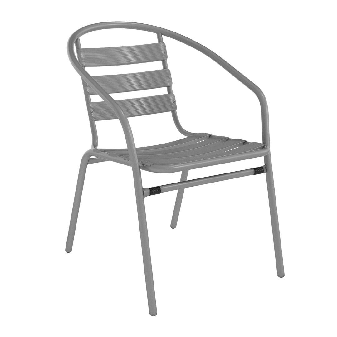 Lila Silver Metal Restaurant Stack Chair with Aluminum Slats