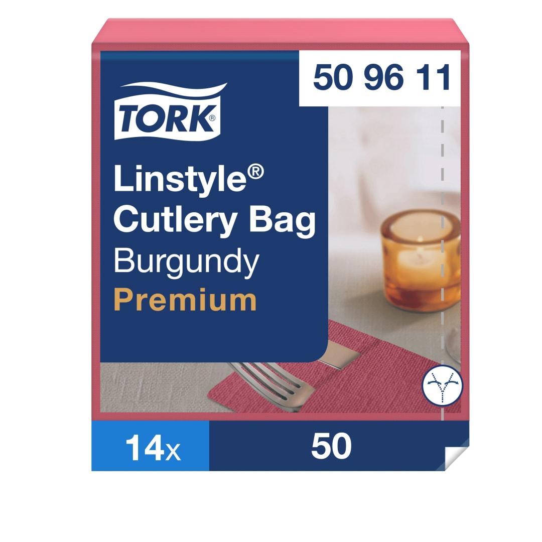 Tork Premium LinStyle® Burgundy Cutlery Bag Napkin