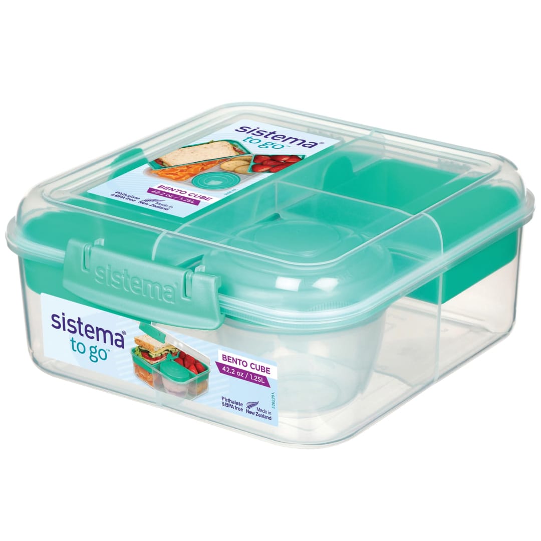 Sistema Bento Box TO GO | Lunch Box with Yoghurt/Fruit Pot | 1.25 L | Minty Teal | BPA-Free [216858-T]