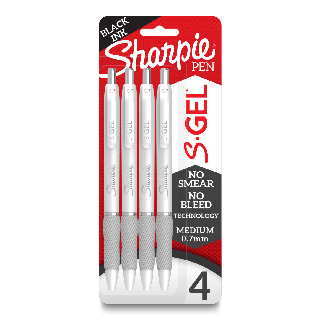 Sharpie® S-Gel, Gel Pens, Medium Point (0.7mm), Black Ink Gel Pens, 4 Count
