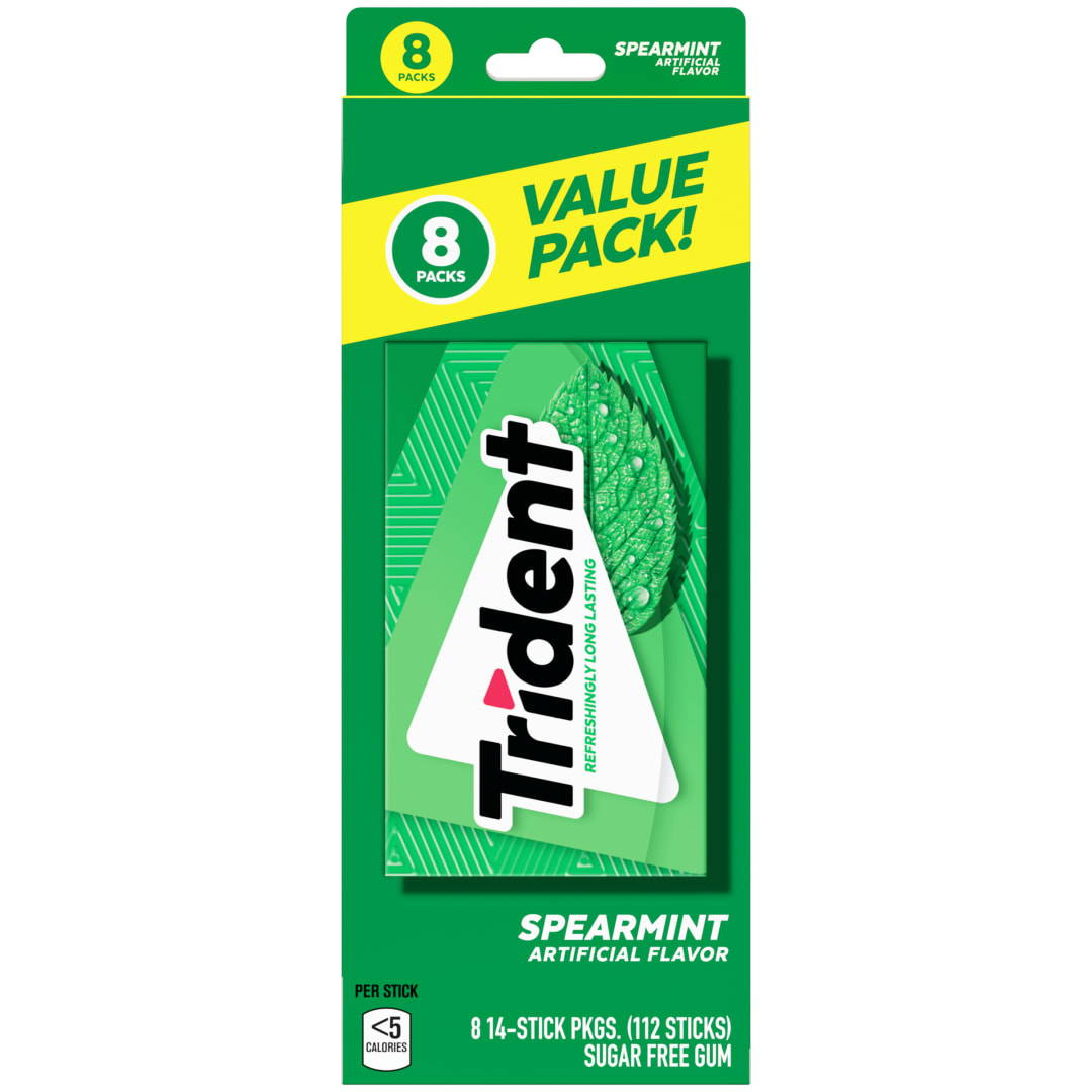 Trident Sugar Free Chewing Gum Spearmint 14 pc MUP 8pk