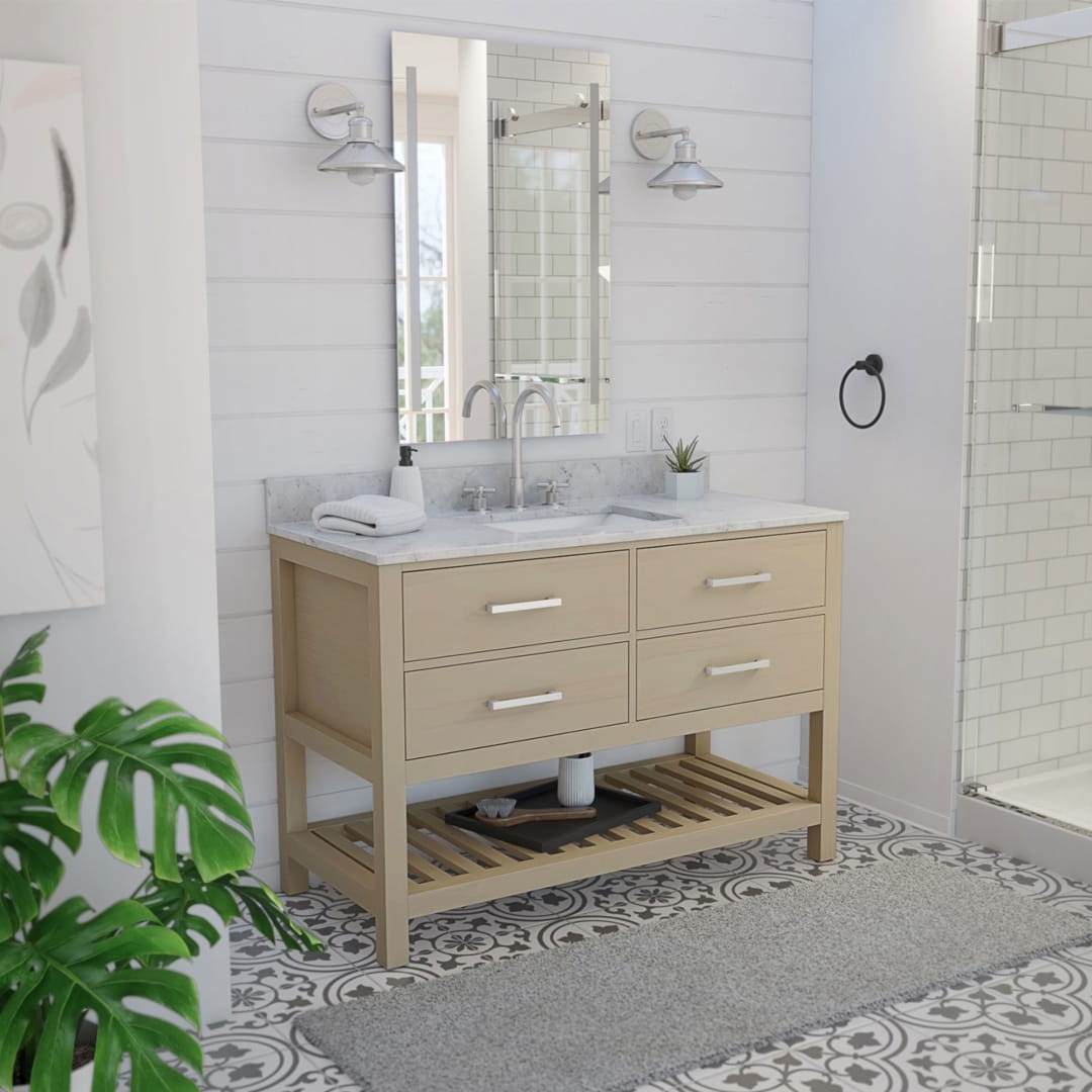 DreamLine Valencia 48 inch W x 22 inch D x 34 inch H Single Rectangular Sink Vanity in Light Sage with White Top