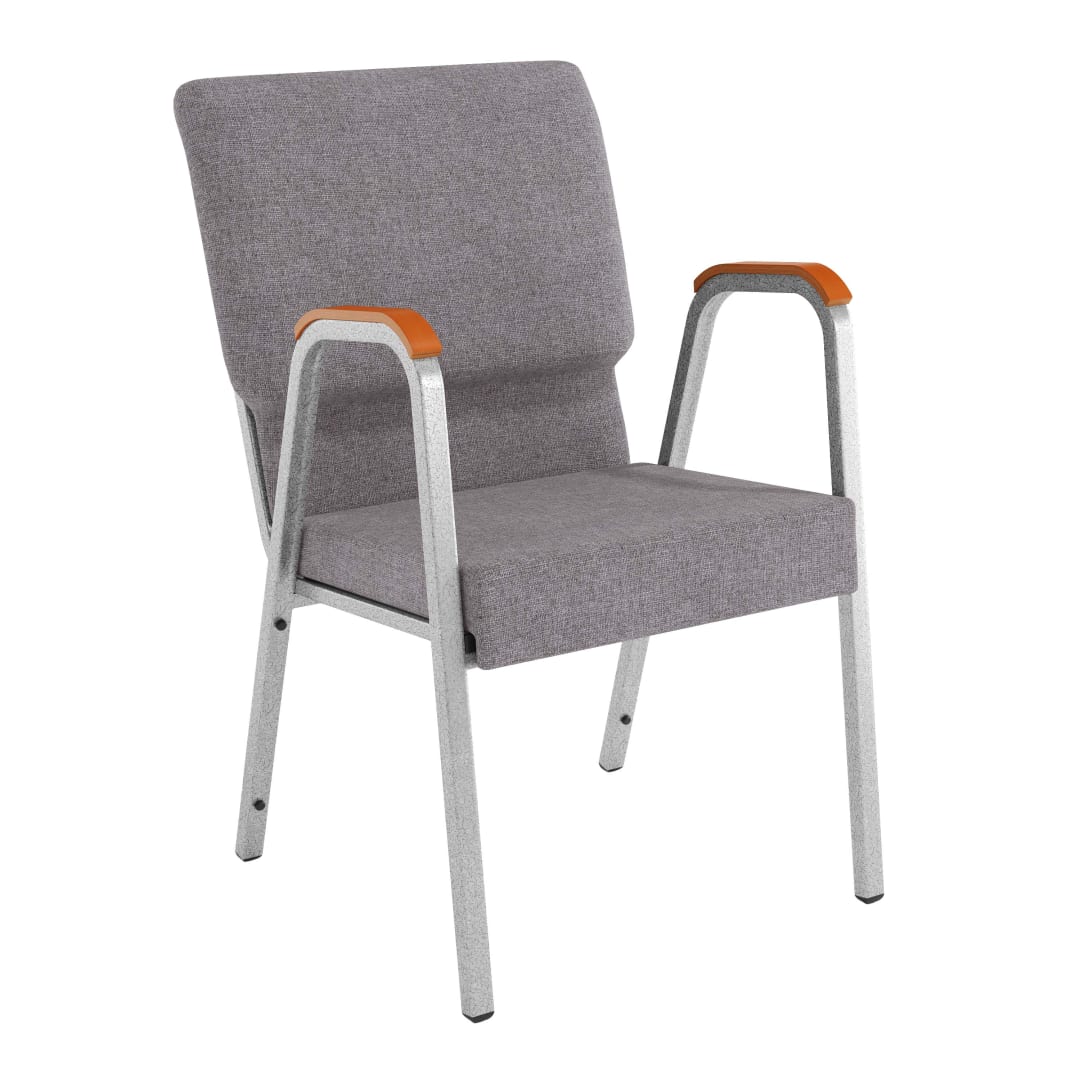 HERCULES Series 21"W Stacking Wood Accent Arm Church Chair in Gray Fabric - Silver Vein Frame