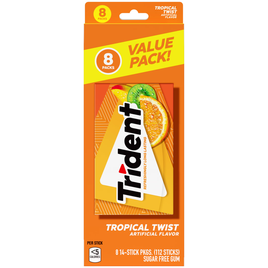 Trident Sugar Free Chewing Gum Tropical Twist 14 pc MUP 8pk