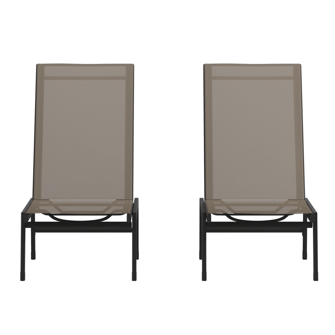 Brazos Set of 2 Adjustable Chaise Lounge Chairs, Outdoor Five-Position Recliners, All Weather, Black/Brown