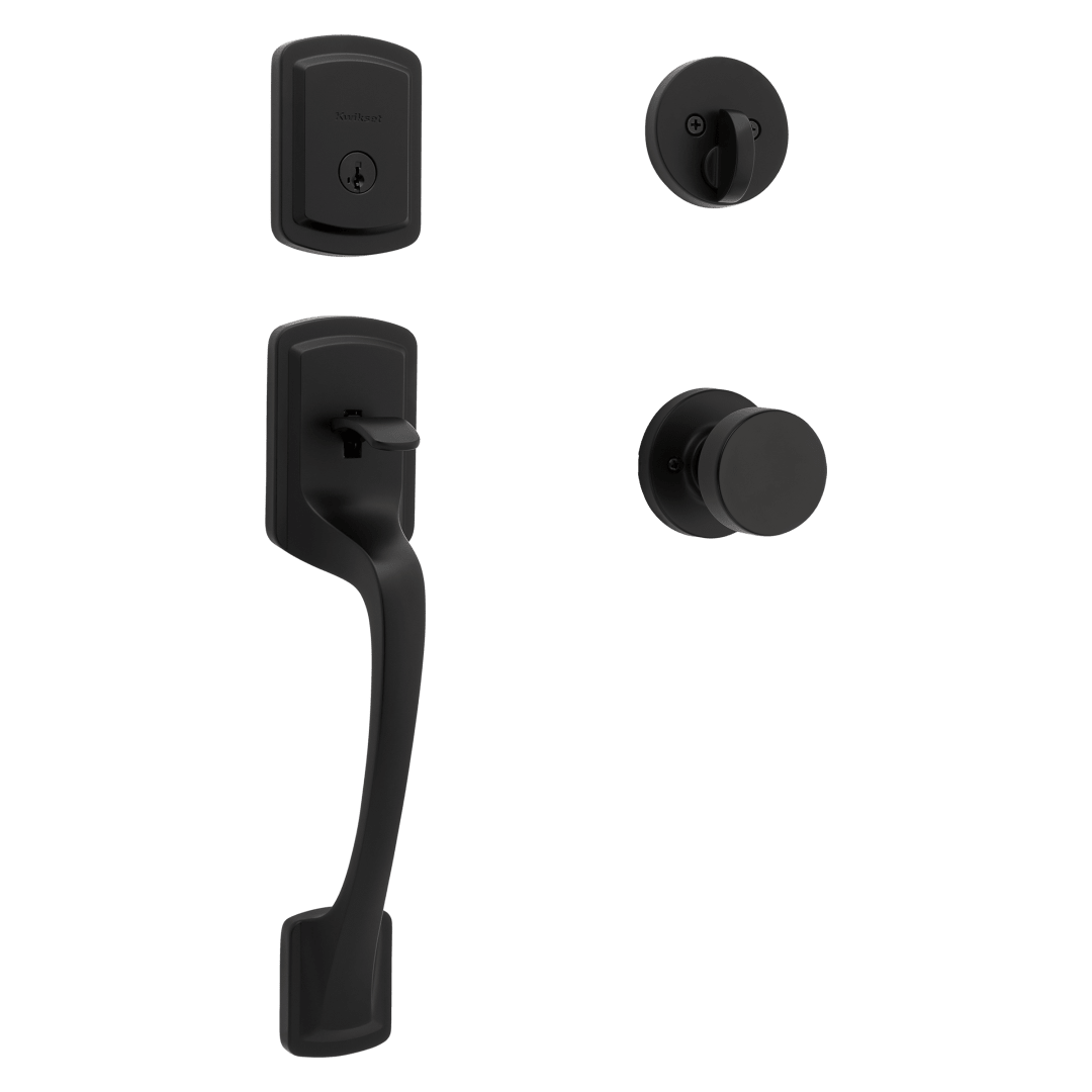 Prague Entry Single Cylinder Handleset in Matte Black featuring SmartKey Security
