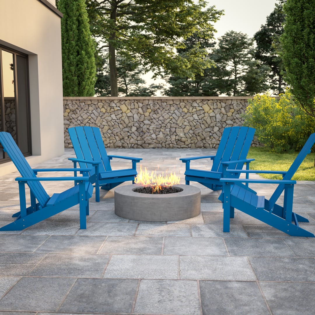 Set of 4 Charlestown All-Weather Poly Resin Wood Adirondack Chairs in Blue
