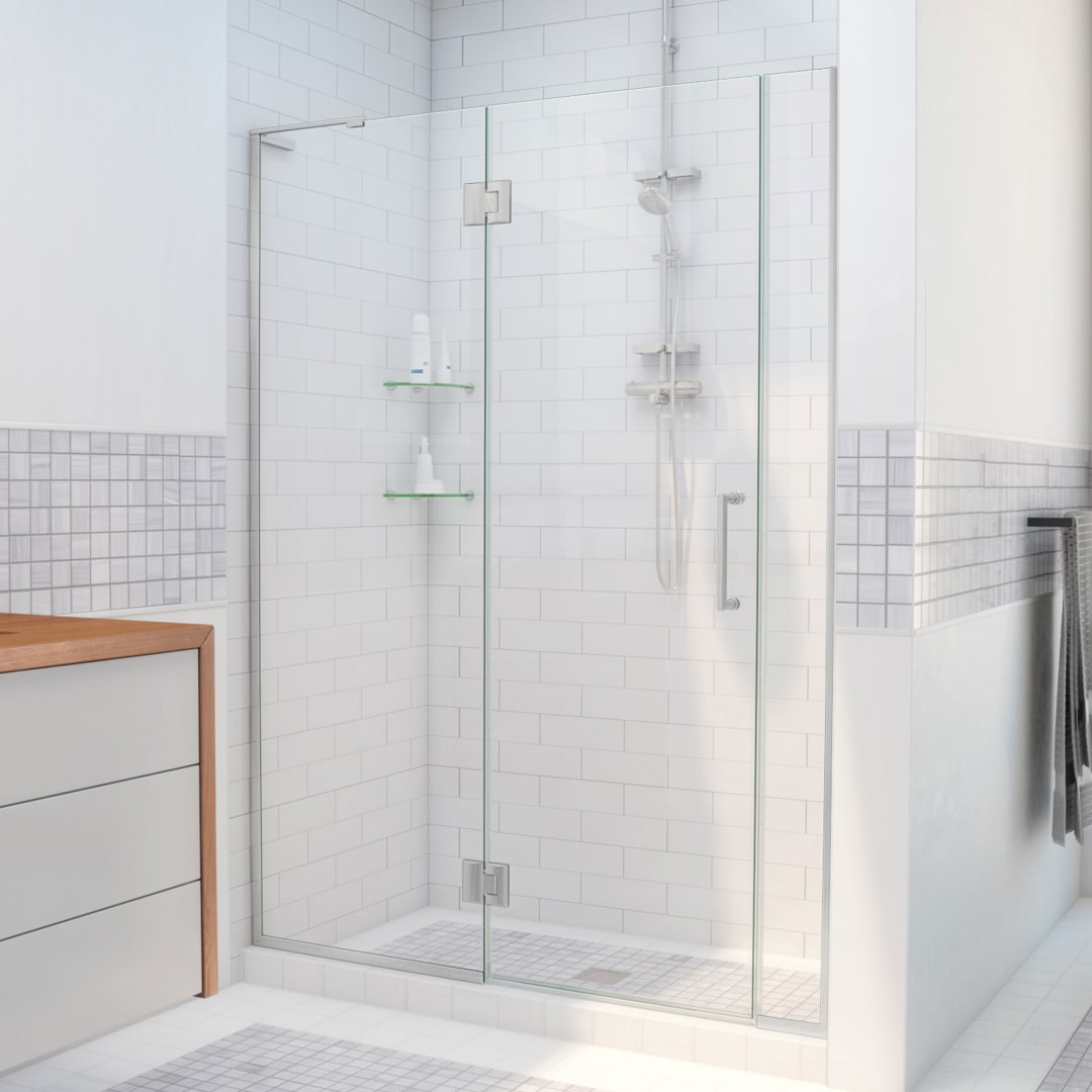 DreamLine Unidoor-X 42 - 42 1/2 inch W x 72 inch H Frameless Hinged Shower Door in Brushed Nickel