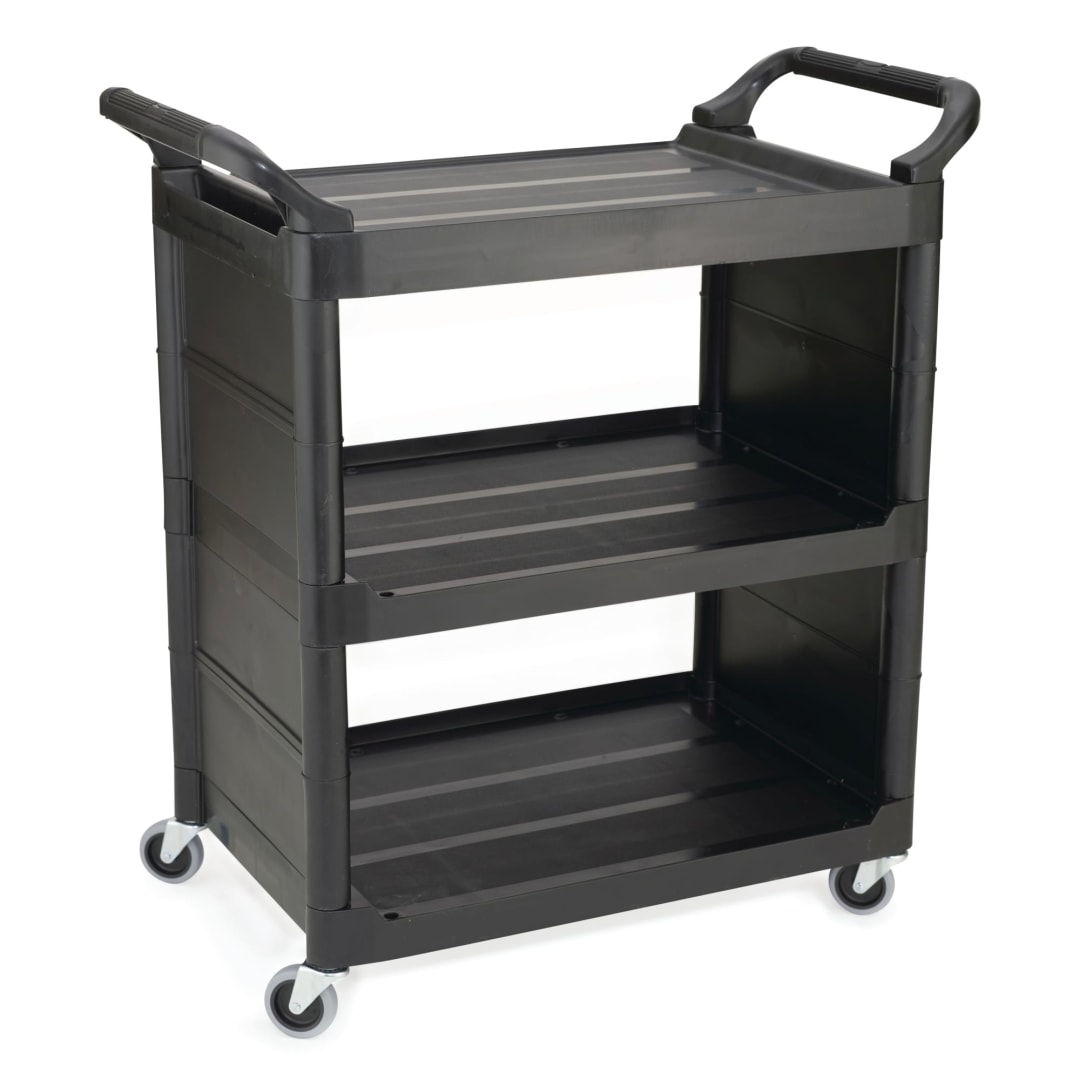 Service Cart with Swivel Casters and End Panels, Black