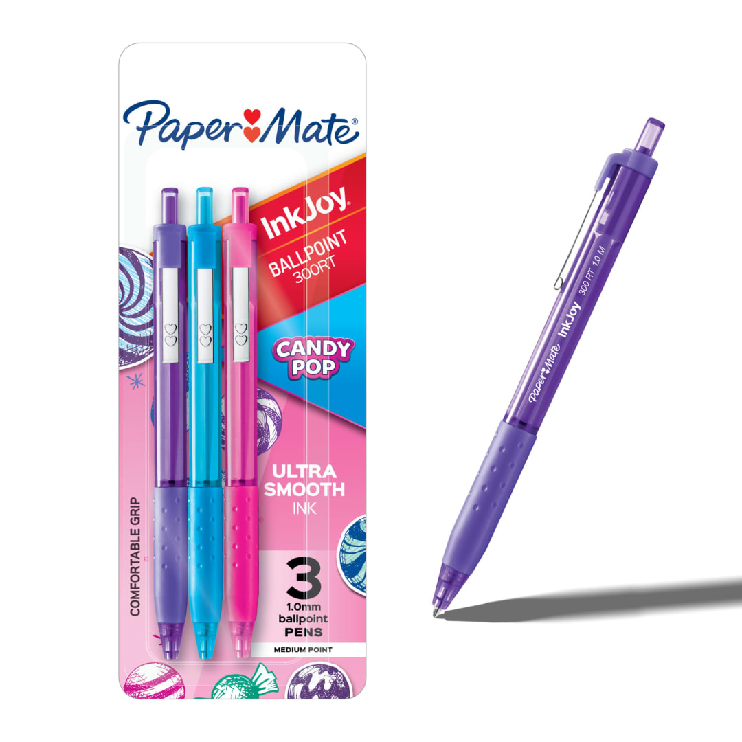 Paper Mate InkJoy 300RT Retractable Ballpoint Pens, Medium Point (1.0mm), Candy Pop Colors, 3 Count