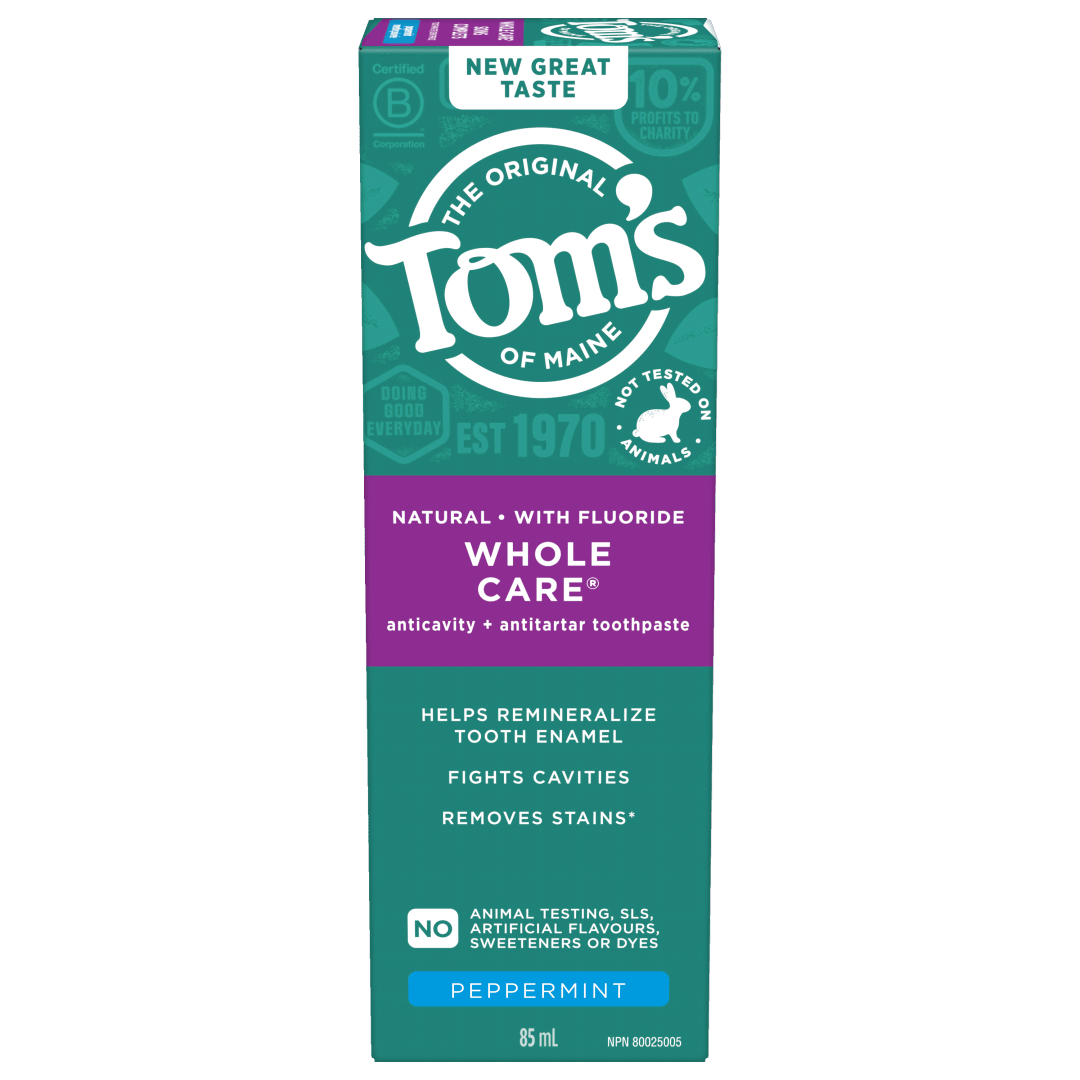Tom's of Maine Whole Care Fluoride Natural Toothpaste, Peppermint, 85 mL