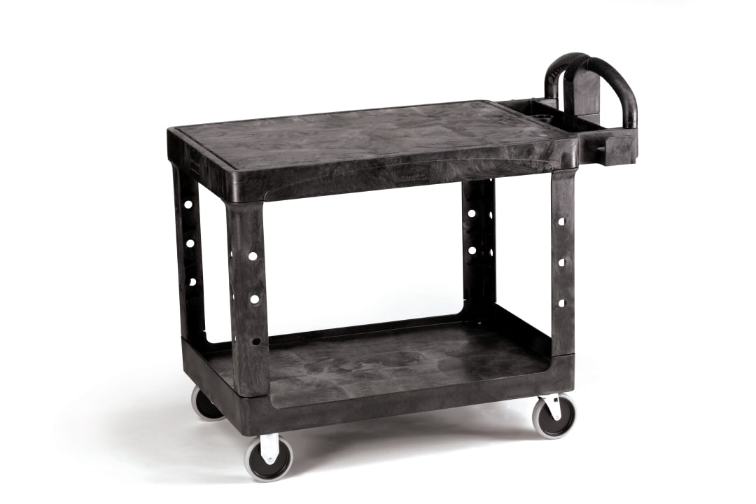 Heavy Duty Ergo Handle Utility Cart, Flat Shelf, Medium, Black