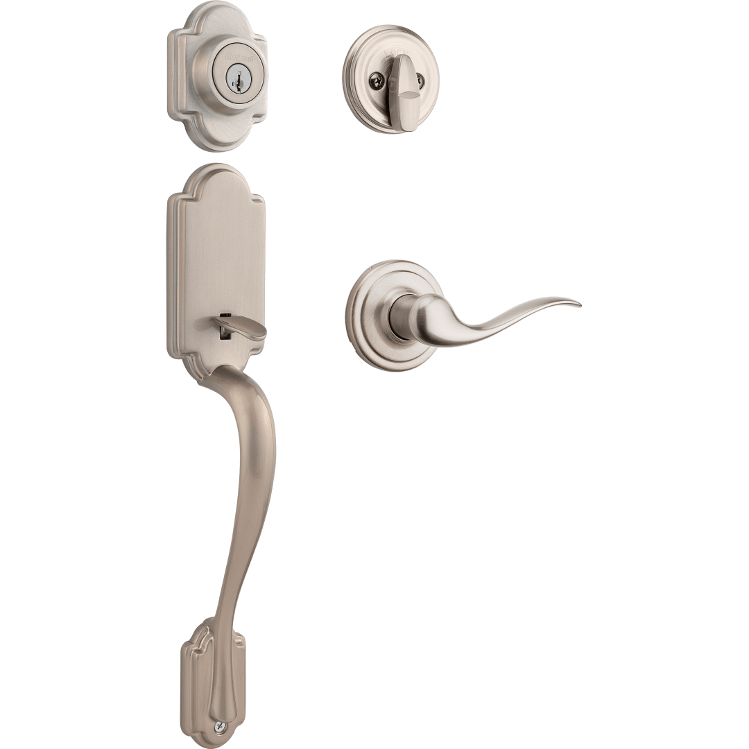 Arlington Single Cylinder Handleset w/Tustin Lever featuring SmartKey Security™ in Satin Nickel