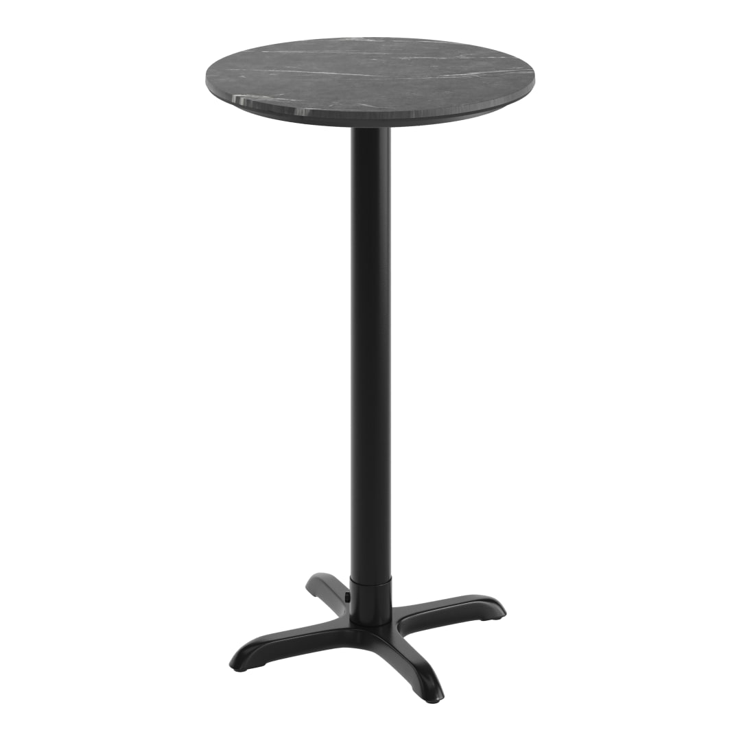 TopGuard 24" Round Tabletop with Seamless Surface Technology in Black Faux Marble with 22" x 22" Black Bar Height X-Base