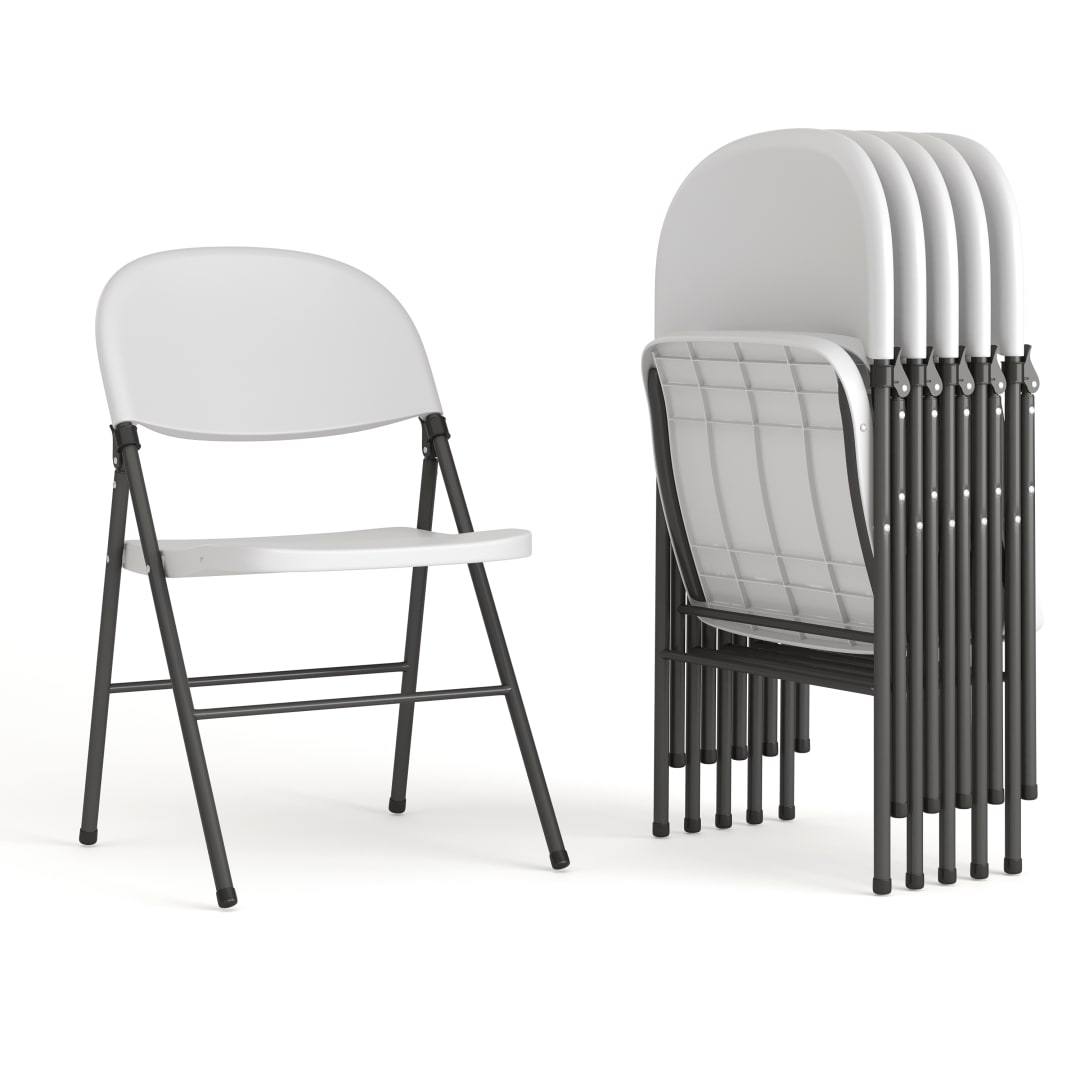 Mirra White Plastic Folding Chairs | Set of 6 Lightweight Folding Chairs with Metal Frame