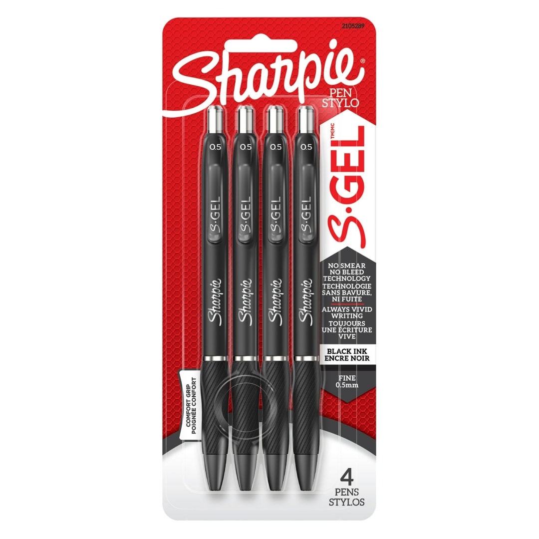 SHARPIE GEL 0.5MM 4CT BLACK CNDA REPACK