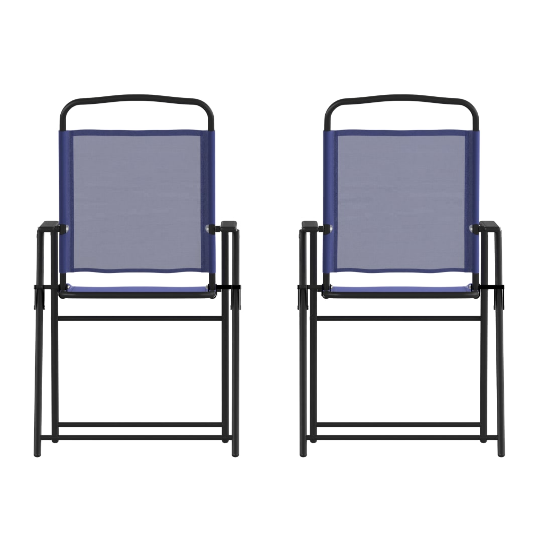 Set of 2 Mystic Folding Patio Sling Chairs, Outdoor Textilene Lawn Chairs with Armrests in Navy