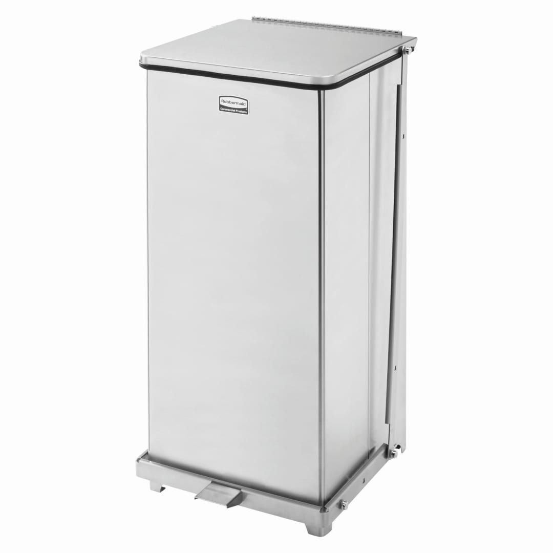 Rubbermaid Commercial Products Defenders® 13 Gal Square Step Trash Can, Stainless Steel