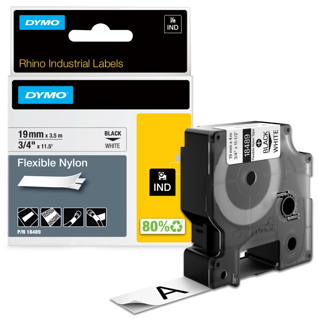 DYMO® Industrial Flexible Nylon Labels | Authentic DYMO® Labels, For Labeling Wires, Cables and More (3/4", Black on White)
