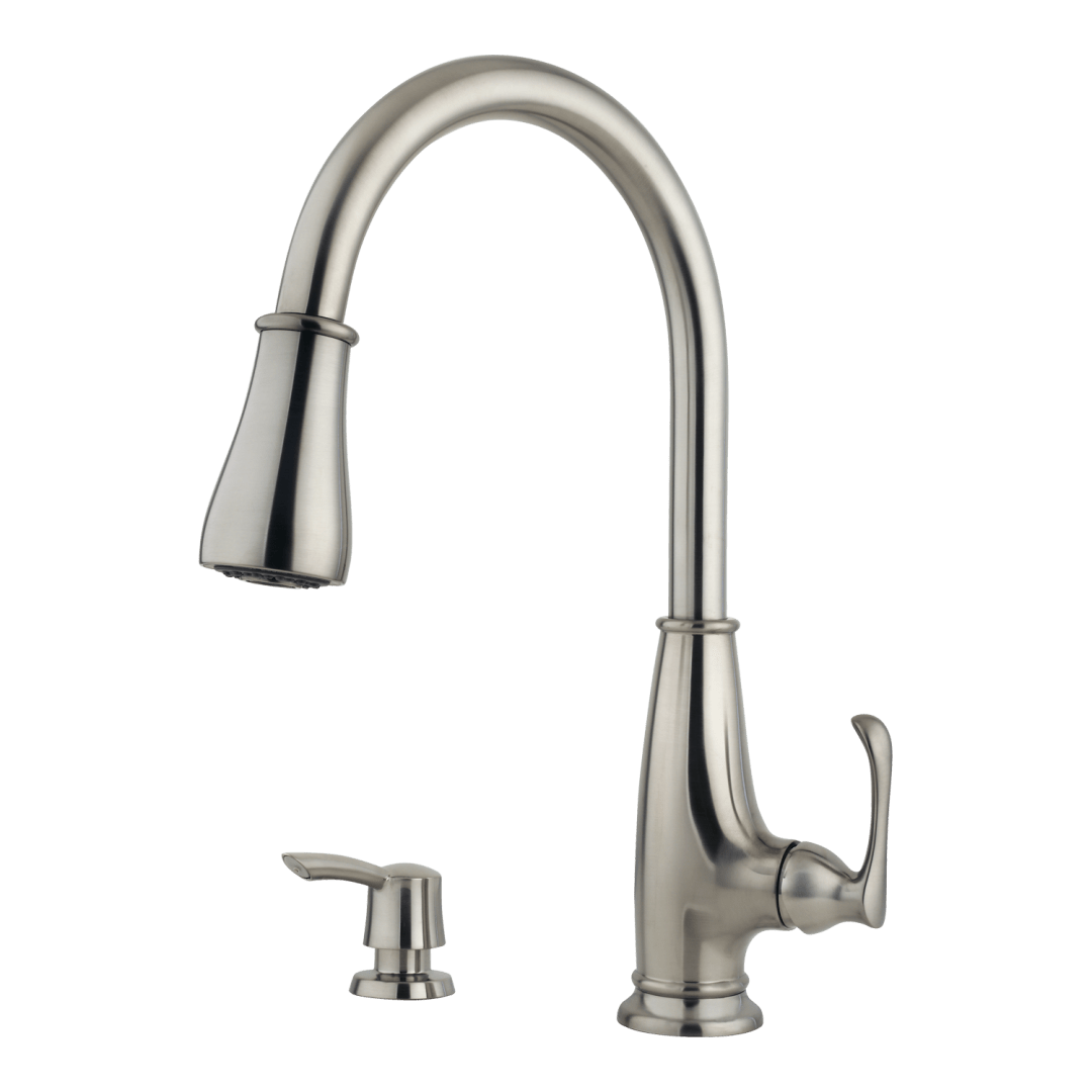 Ainsley 1-Handle Pull-Down Kitchen Faucet with Soap Dispenser in Stainless Steel