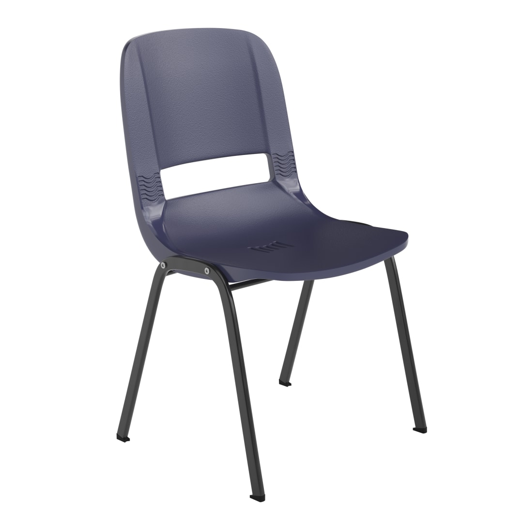 HERCULES Series 661 lb. Capacity Navy Ergonomic Shell Stack Chair with Black Frame and 16'' Seat Height