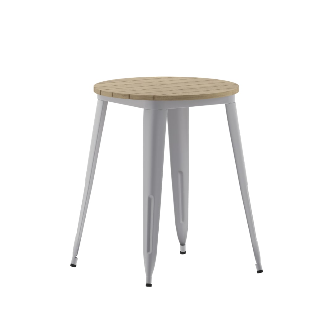 Declan Commercial Grade Indoor/Outdoor Dining Table, 23.75" Round All Weather Brown Poly Resin Top with Silver Steel Base