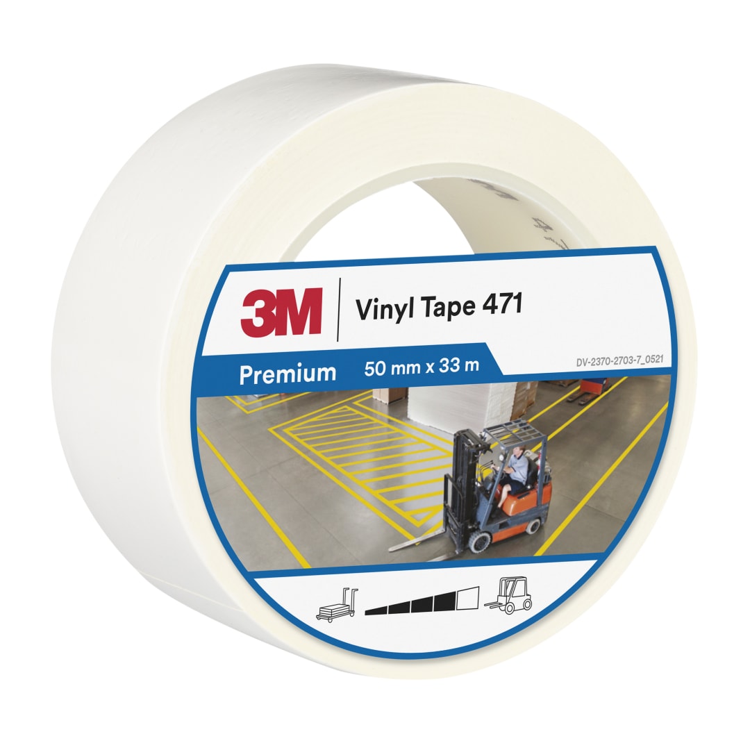 3M™ Vinil Bant 471, Beyaz, 50 mm x 33 m, 0.14 mm, Tek Tek Sarılmış, Uygun Paketlenmiş