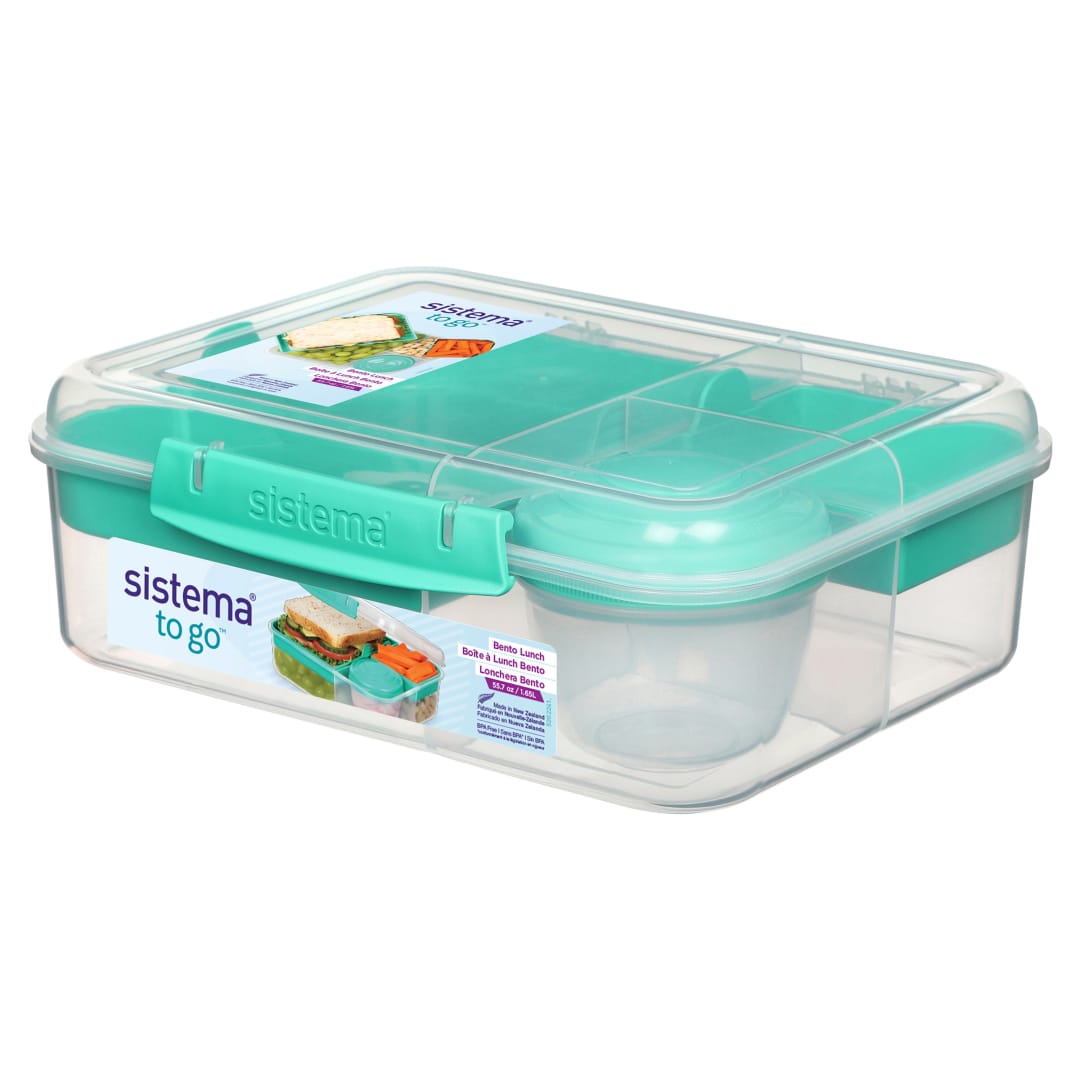 Sistema TO GO fiambrera bento | Fiambrera con tarrina para yogur o fruta | 1,65 l | Sin BPA | Verde azulado