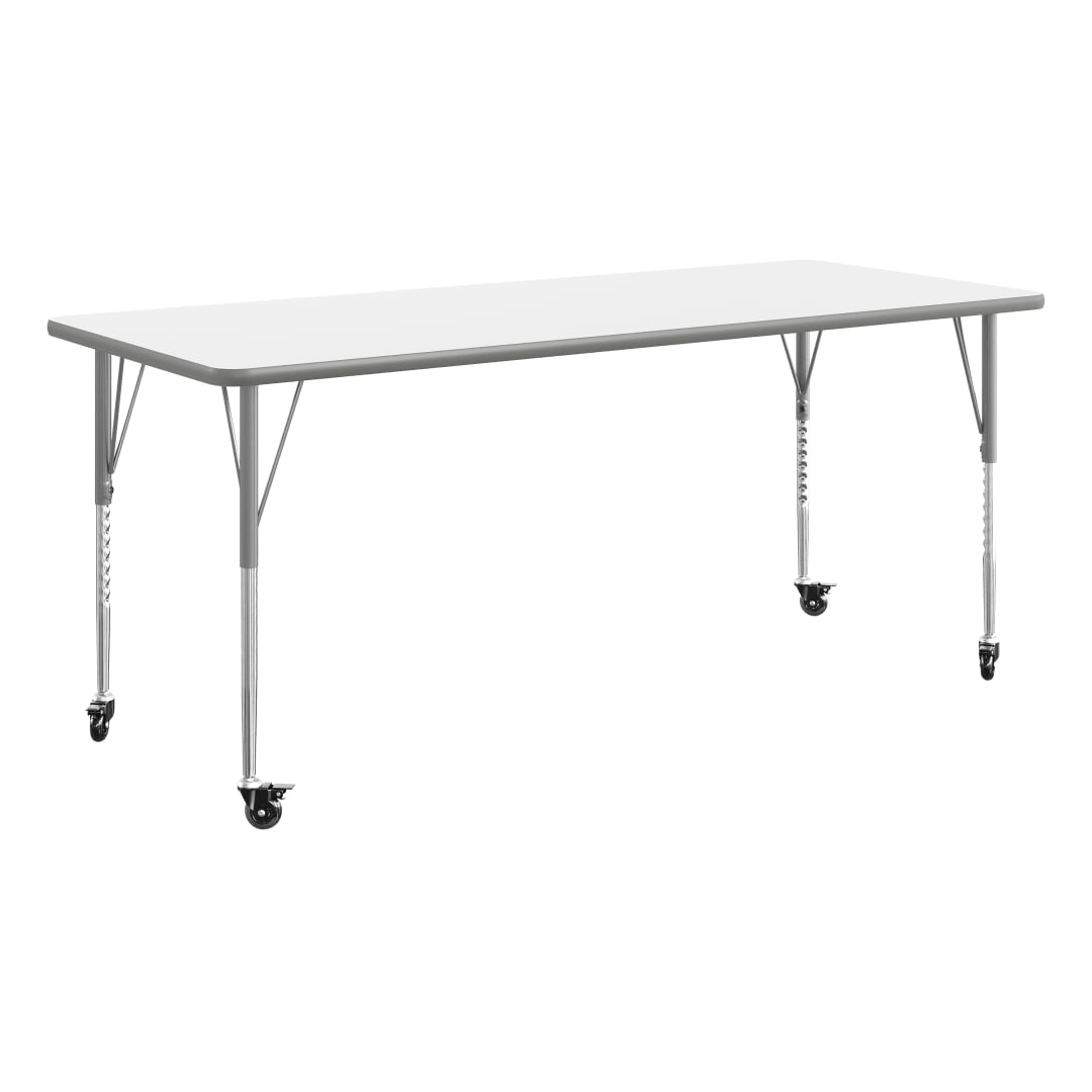 Wren 72" x 30" Adjustable Height Activity Table, Thermal Laminate Top, Standard Legs with Locking Casters, White