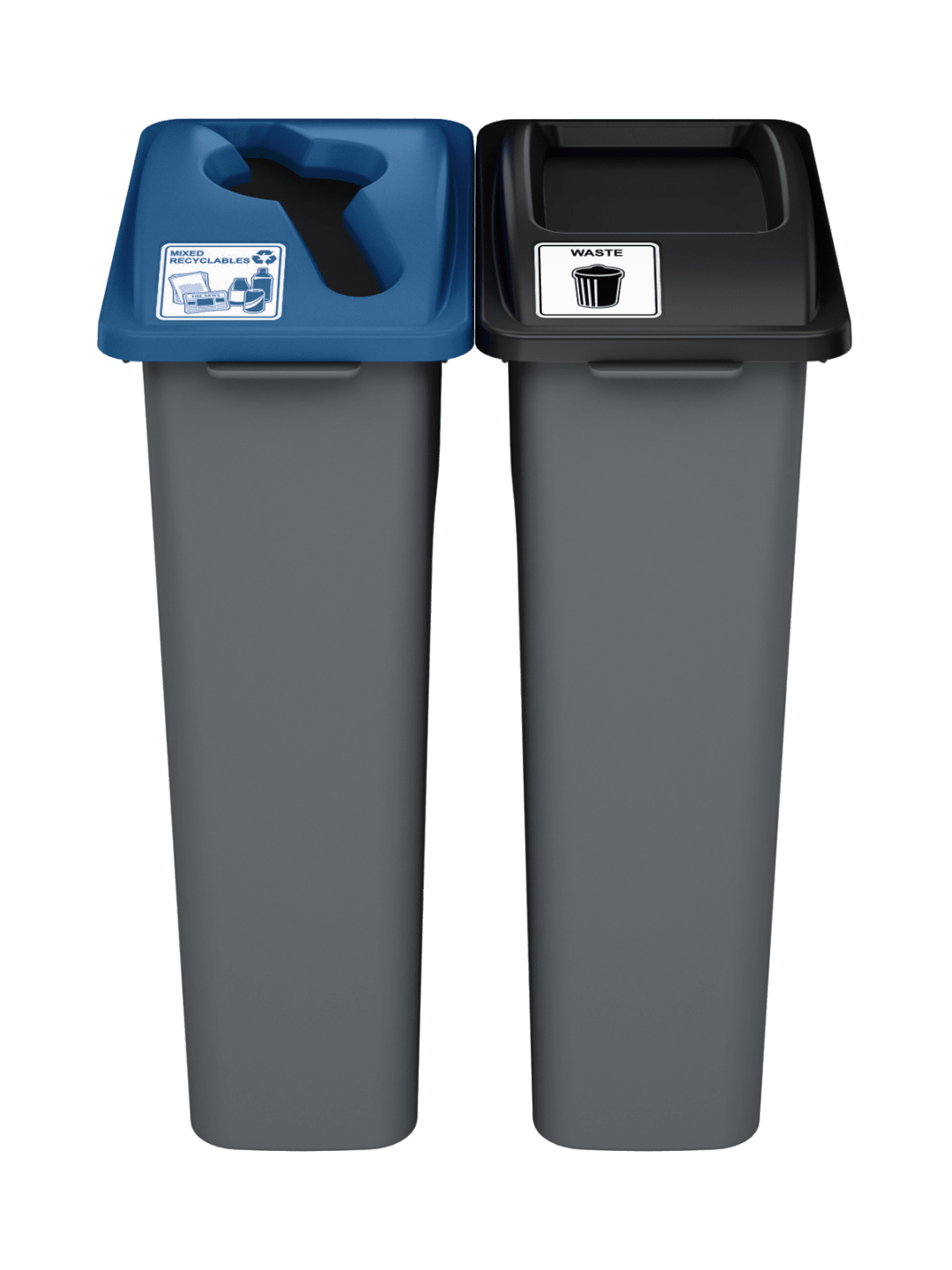 WASTE WATCHER - Double - Kit - Mixed Recyclables-Waste - Mixed-Full - Grey PCR-Blue PCR-Black PCR