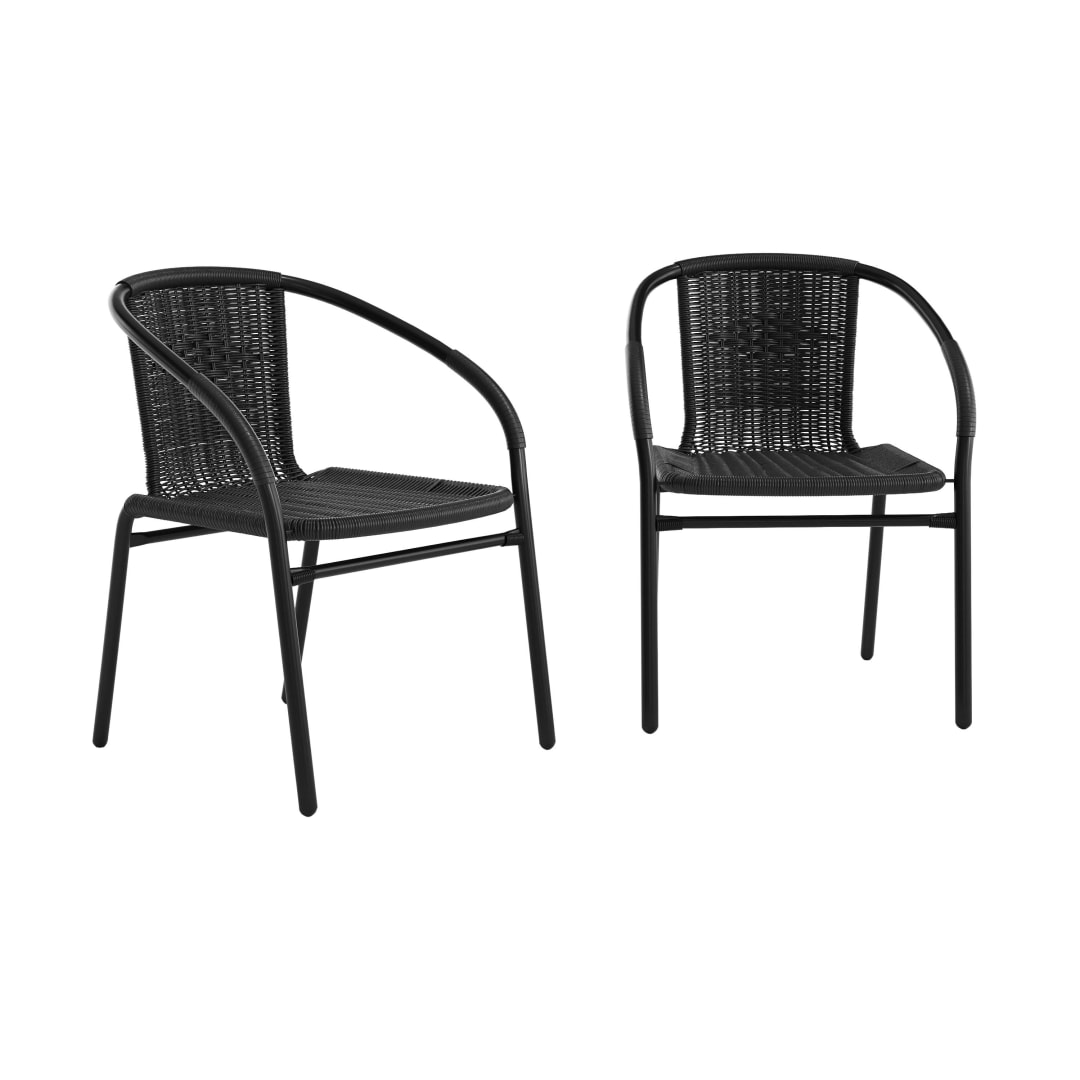 Lila Set of 2 Commercial Grade Black Rattan Indoor-Outdoor Restaurant Stack Chairs