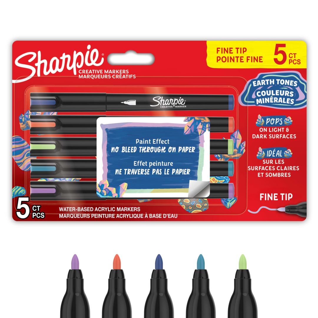 Sharpie Creative Markers, Earth Tones, Water-Based Acrylic Paint Markers, Fine Tip, 5 Count