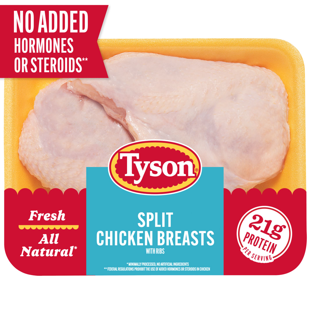 Tyson All Natural Halves Fresh Chicken Bone In Split Breasts, 2.0 - 3.6 lb Tray