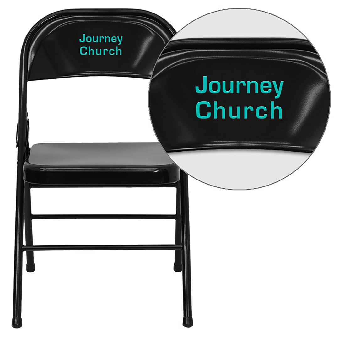Personalized HERCULES Series Triple Braced &amp; Double Hinged Black Metal Folding Chair