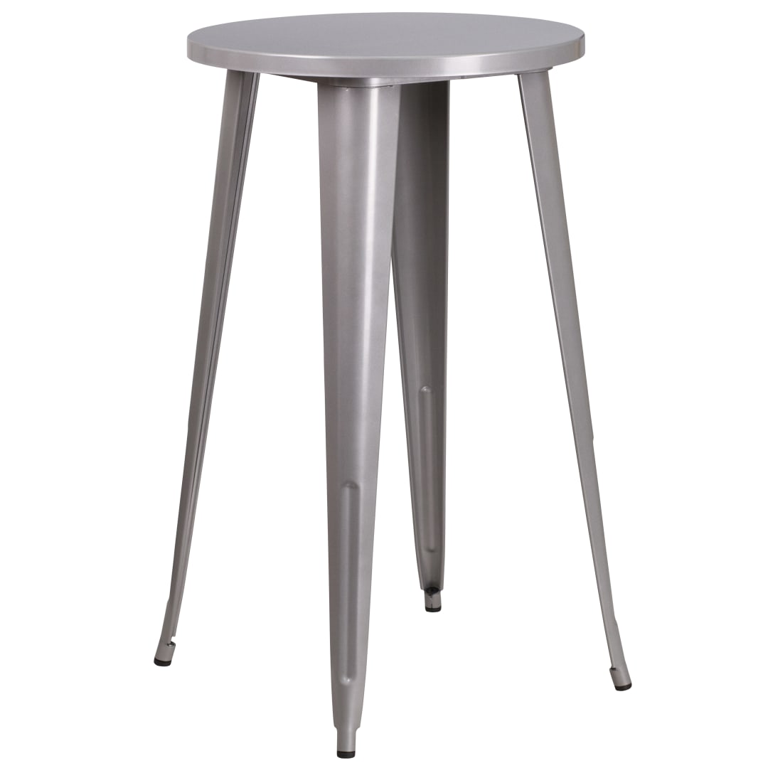 James Commercial Grade 24" Round Silver Metal Indoor-Outdoor Bar Height Table