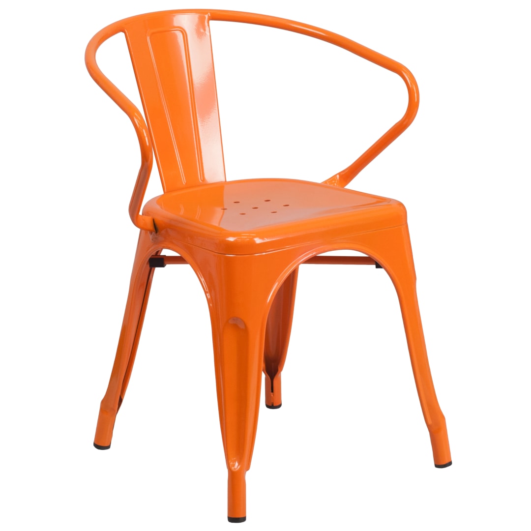 Luna Commercial Grade Orange Metal Indoor-Outdoor Chair with Arms