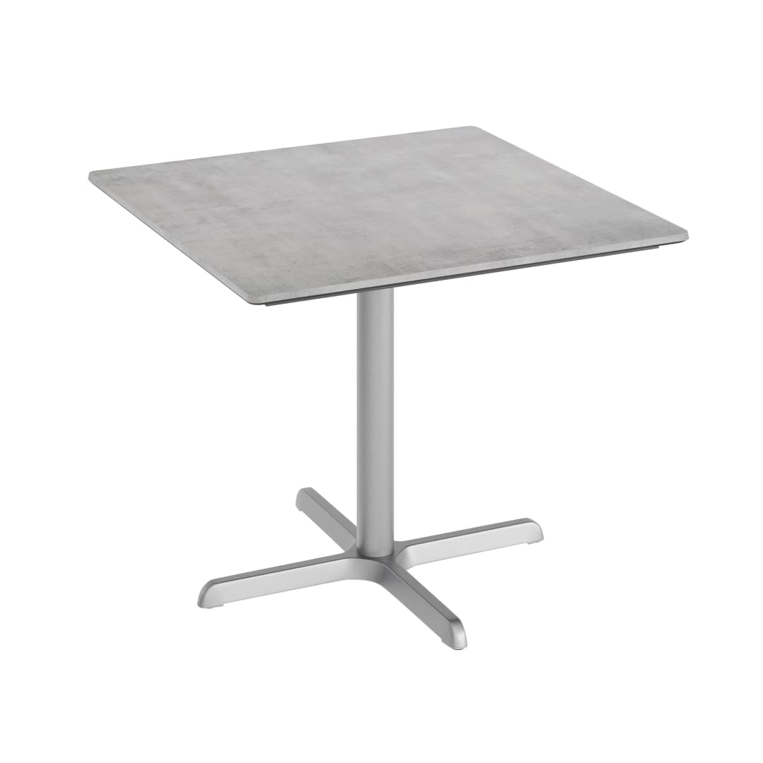 TopGuard 36" Square Outdoor Tabletop, Gray Faux Concrete, Seamless Surface Technology, 30x30 Silver X Base, Moisture, Scratch, Heat, UV Resistant
