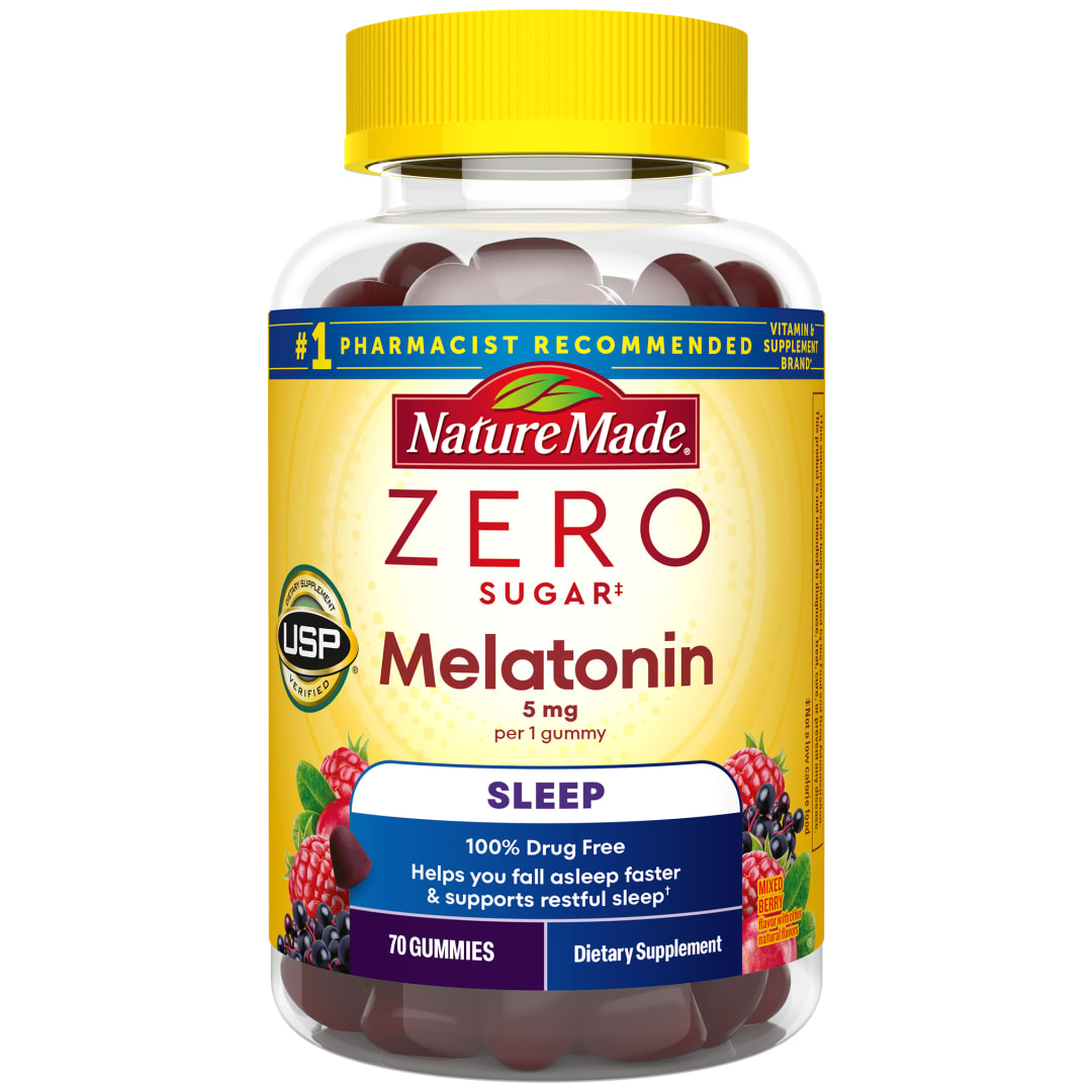 Nature Made Zero Sugar Melatonin 5mg Sleeping Gummies for Adults Extra Strength, 100% Drug Free Sleep Aid, Aspartame Free, 70 Sugar Free Melatonin Gummies, 70 Day Supply