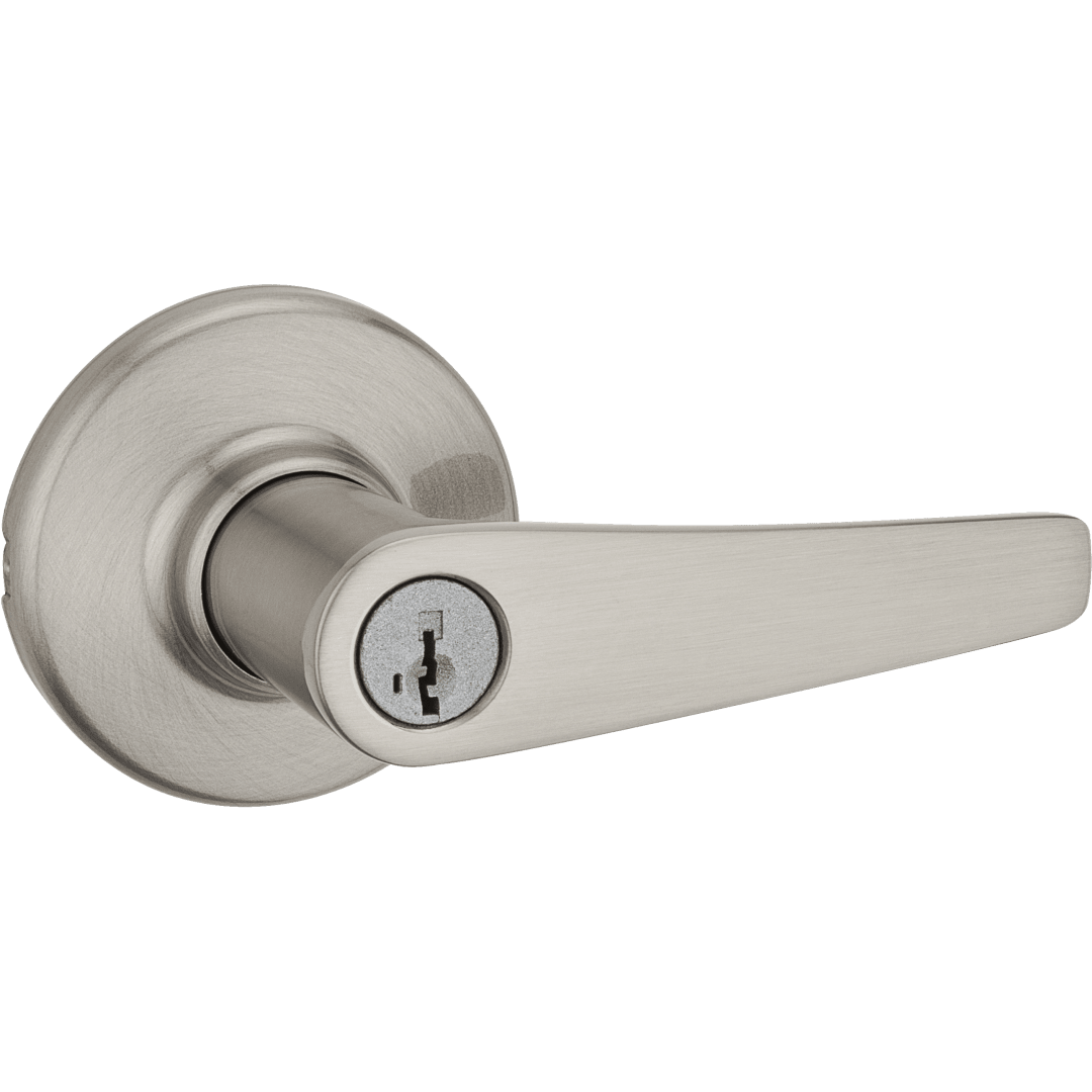 Delta Round Keyed Entry Lever in Satin Nickel featuring SmartKey Security