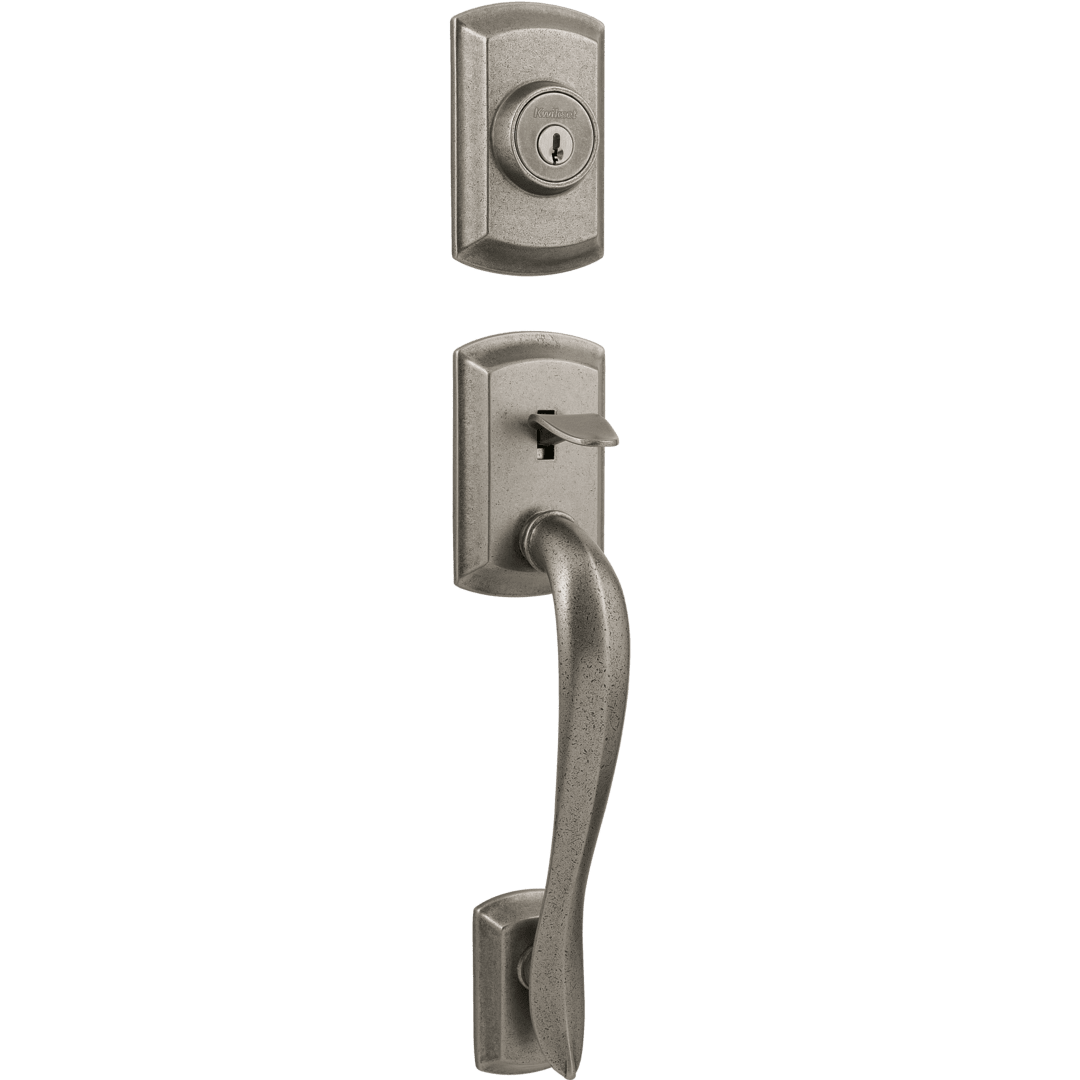 Avalon Single Cylinder Exterior Only Handleset featuring SmartKey Security™ in Rustic Pewter